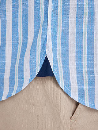 Raging Bull Short Sleeve Multi Stripe Linen Look Shirt, Mid Blue