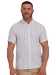 Raging Bull Short Sleeve Multi Stripe Linen Look Shirt, Grey