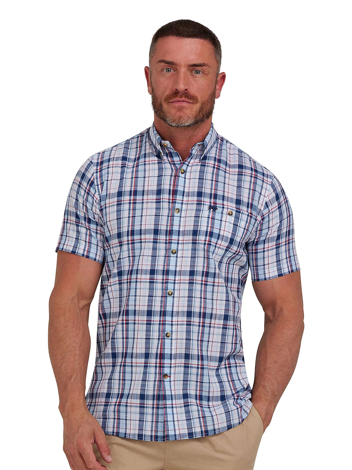 Buy Raging Bull Short Sleeve Large Multi Check Linen Look Shirt, Navy/Multi Online at johnlewis.com