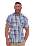 Raging Bull Short Sleeve Large Multi Check Linen Look Shirt, Navy/Multi