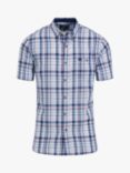 Raging Bull Short Sleeve Large Multi Check Linen Look Shirt, Navy/Multi