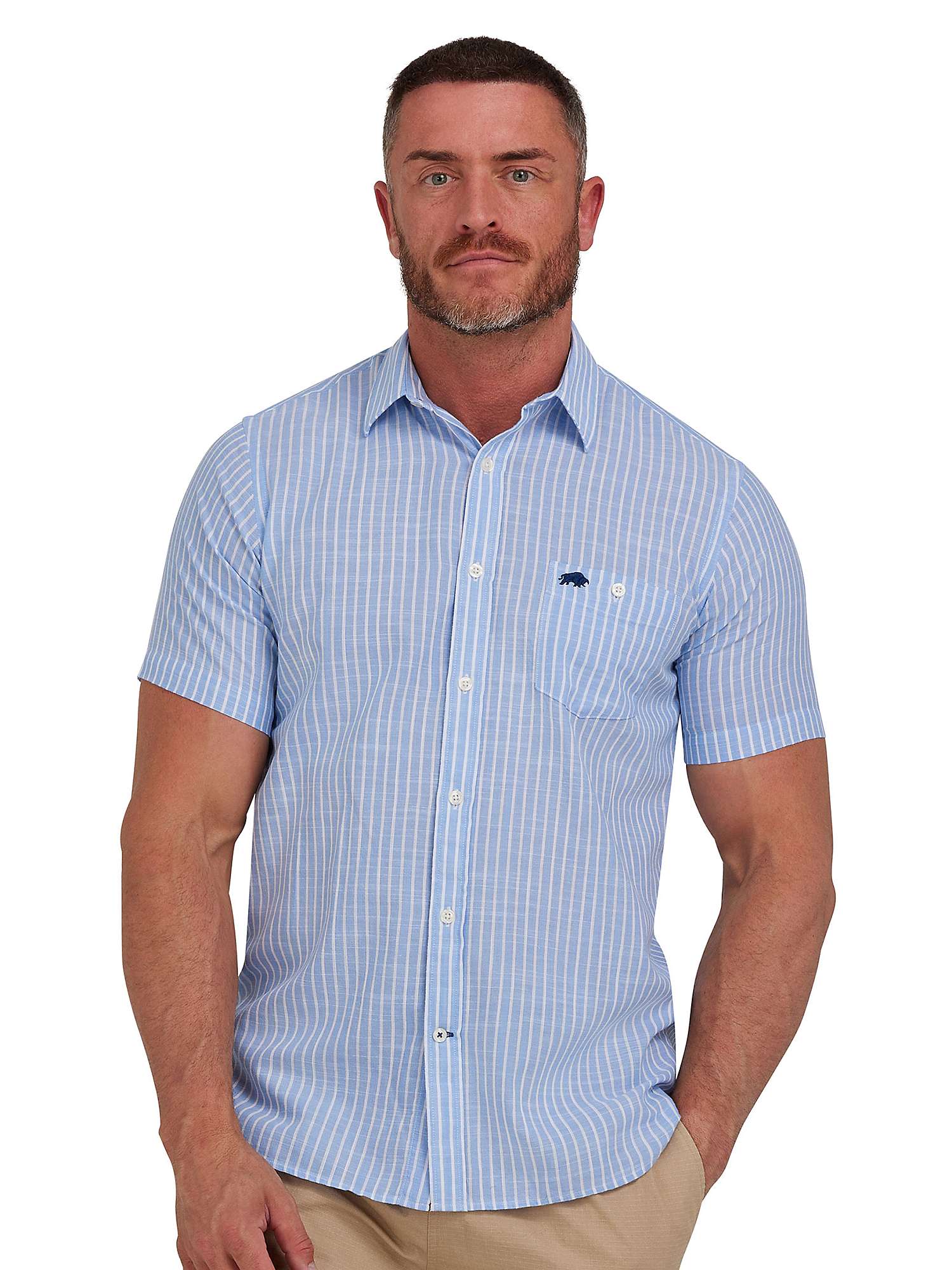 Buy Raging Bull Fine Stripe Linen Look Short Sleeve Shirt, Sky Blue Online at johnlewis.com
