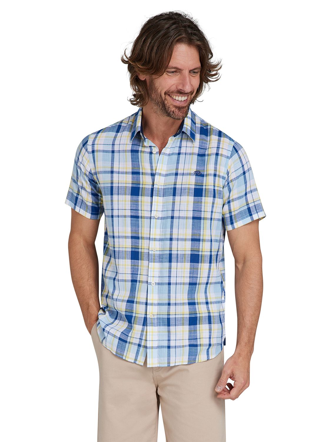 Buy Raging Bull Short Sleeve Madras Check Linen Look Shirt, Sky Blue/Multi Online at johnlewis.com