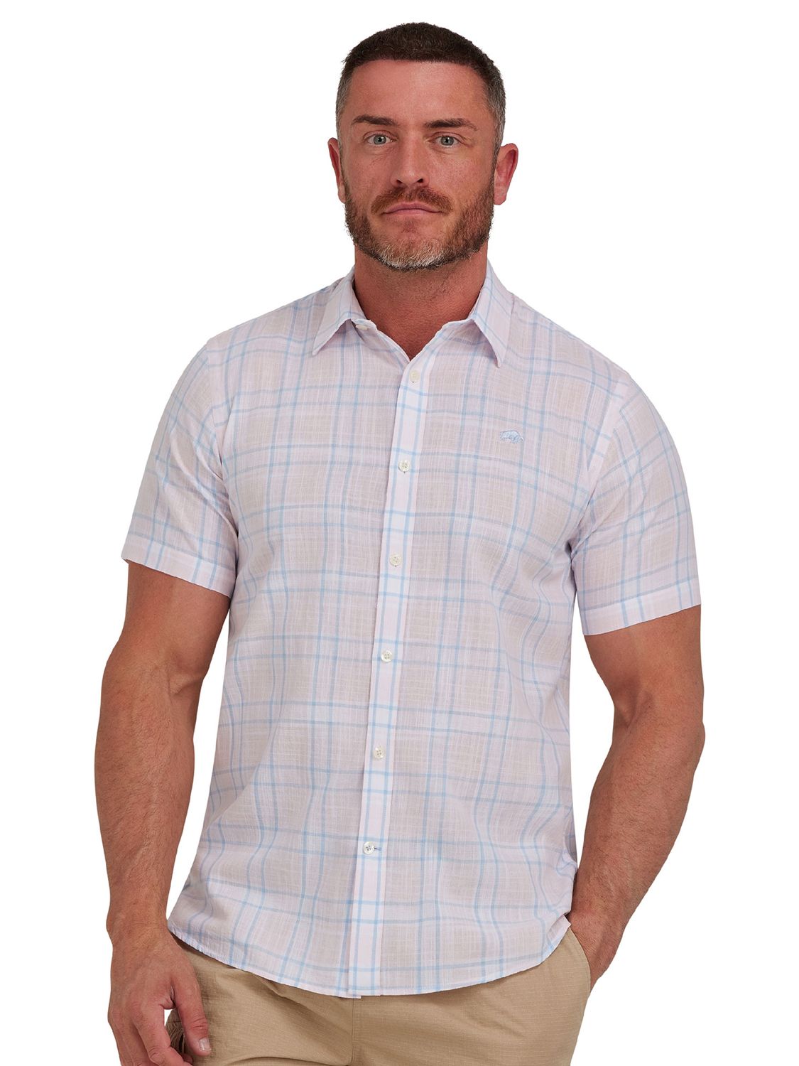 Buy Raging Bull Plaid Check Linen Look Shirt, Pink/Multi Online at johnlewis.com