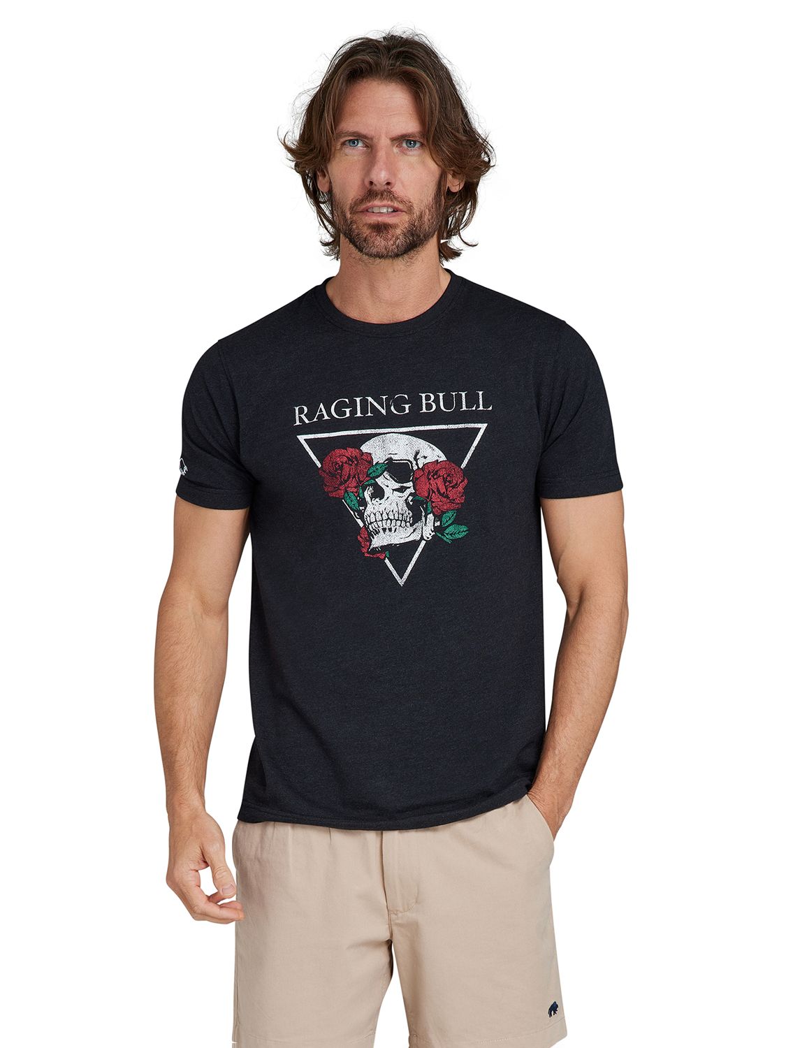 Buy Raging Bull Rose Skull T-Shirt, Black Online at johnlewis.com