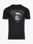 Raging Bull Rose Skull T-Shirt, Black, Black