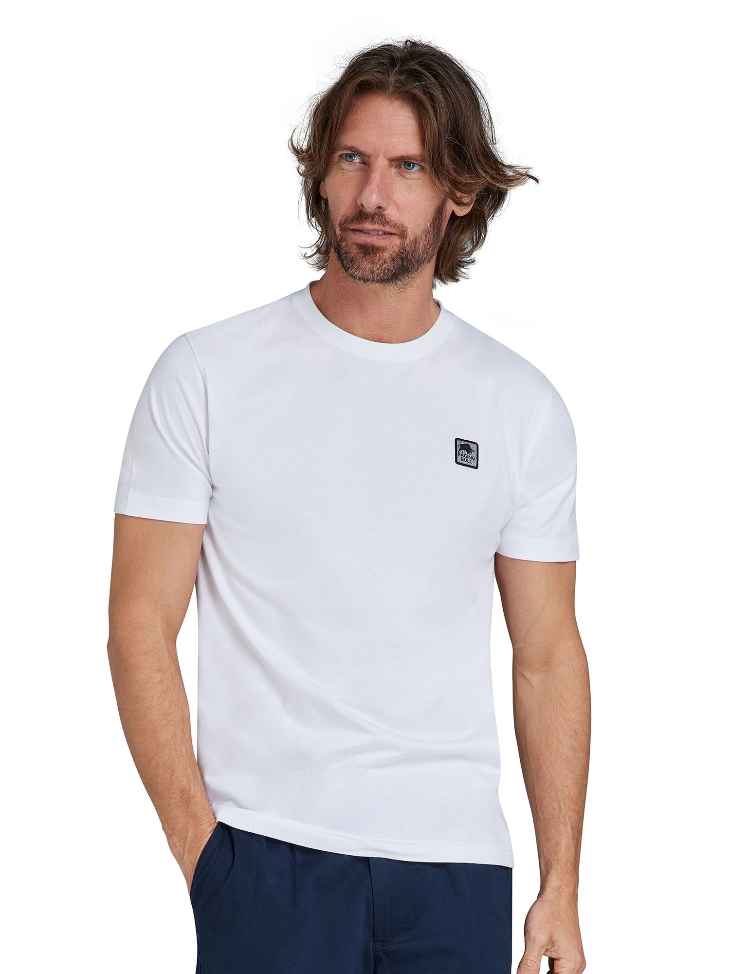 Raging Bull Classic Woven Patch T-Shirt, White, L