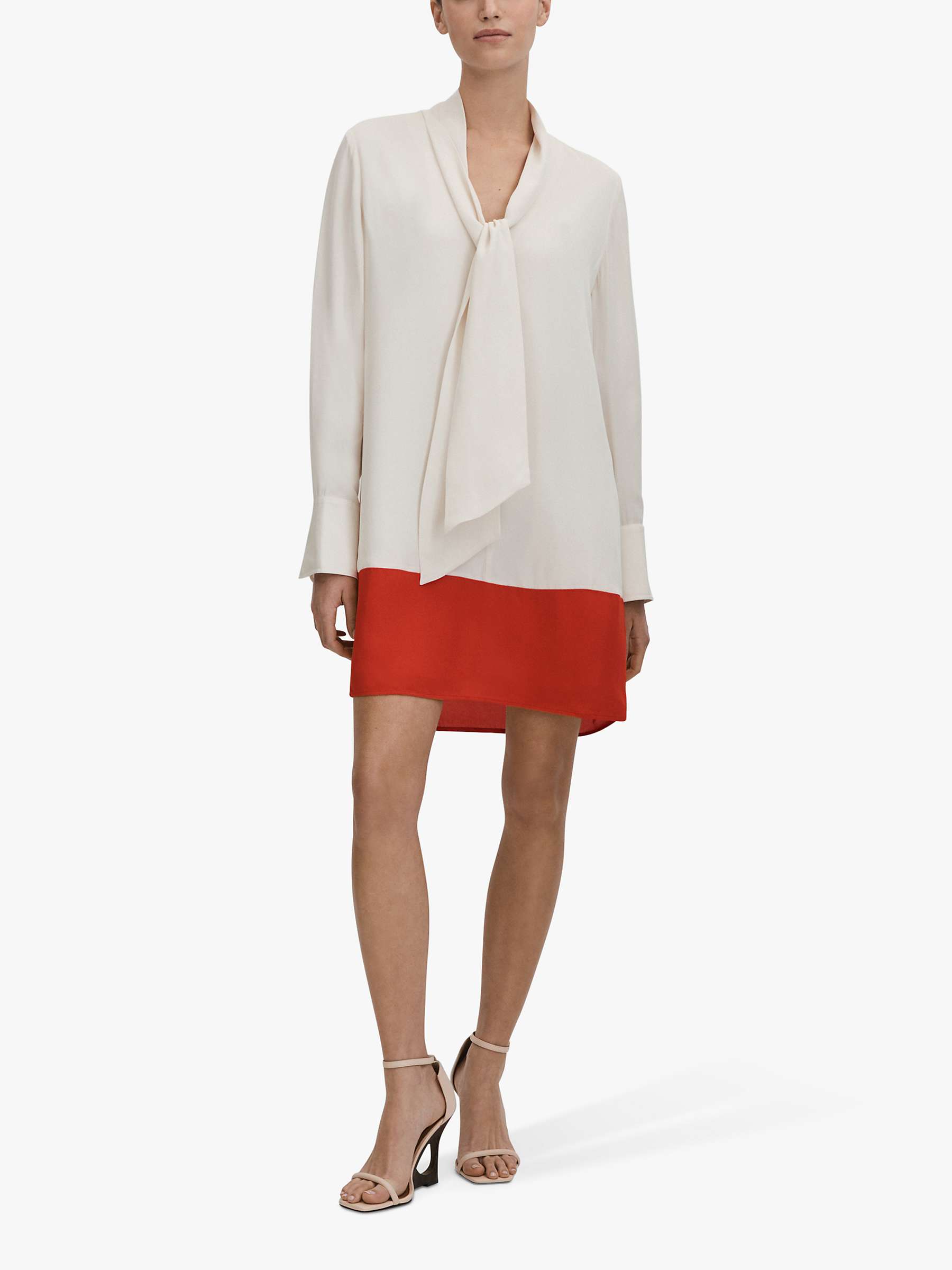 Buy Reiss Marta Tie-Neck Colour Block Mini Dress, Cream/Red Online at johnlewis.com