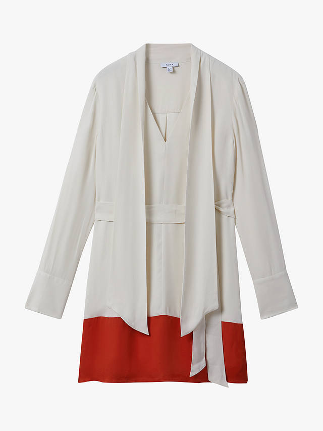 Reiss Marta Tie-Neck Colour Block Mini Dress, Cream/Red