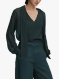 Reiss Lula Satin Tie Neck Blouse, Green, Green