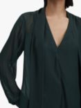 Reiss Lula Satin Tie Neck Blouse, Green, Green