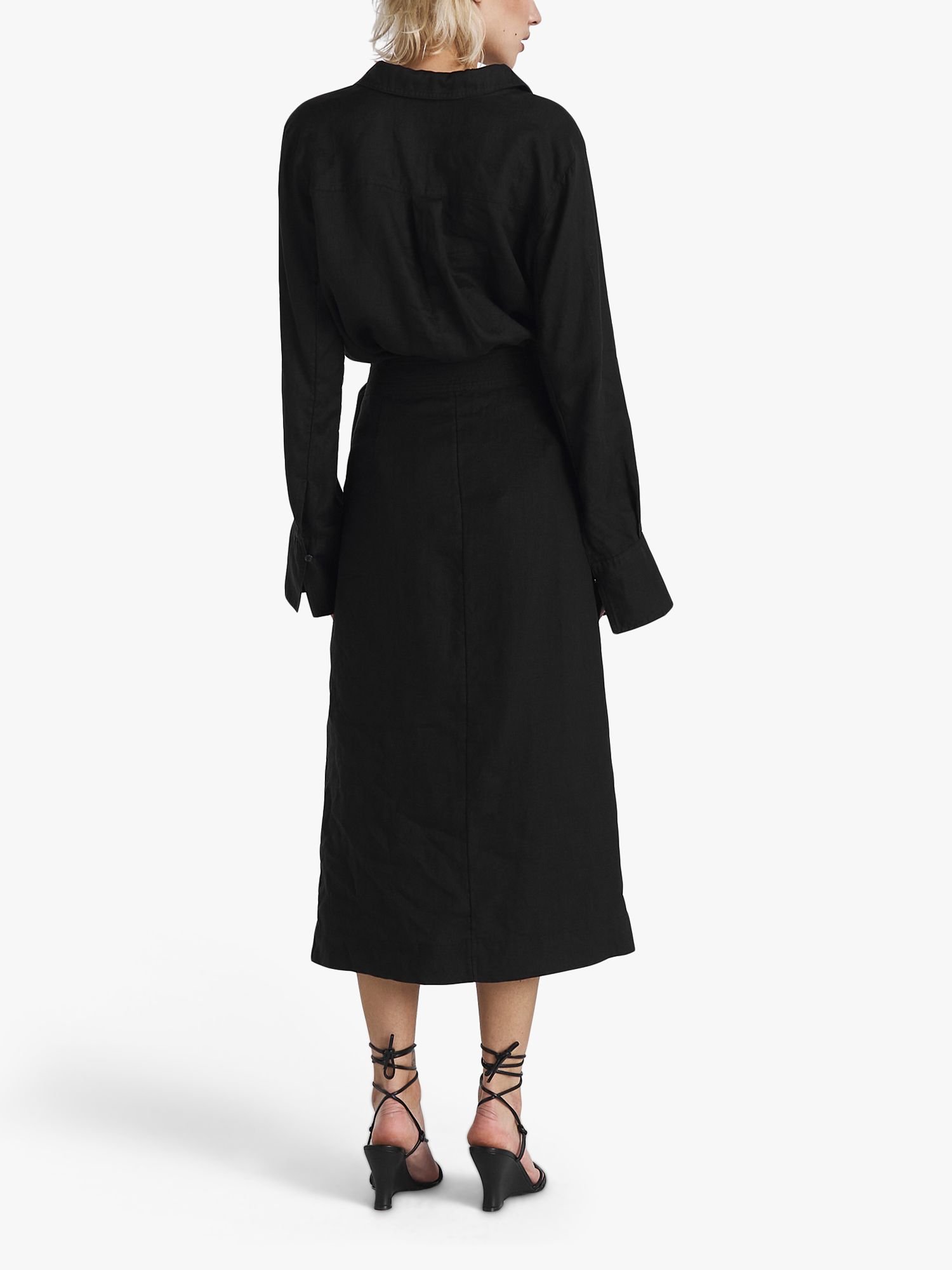 Twist & Tango Vivenne Linen Wrap Midi Skirt, Black, 8