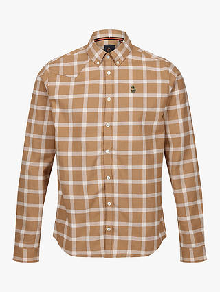 LUKE 1977 Long Sleeve Check Oxford Shirt, Ecru/Caramel
