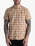 LUKE 1977 Cambridge Short Sleeve Check Shirt, Ecru/Caramel