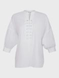 Gerard Darel Alania Lace-Up Neck Cotton Top, White