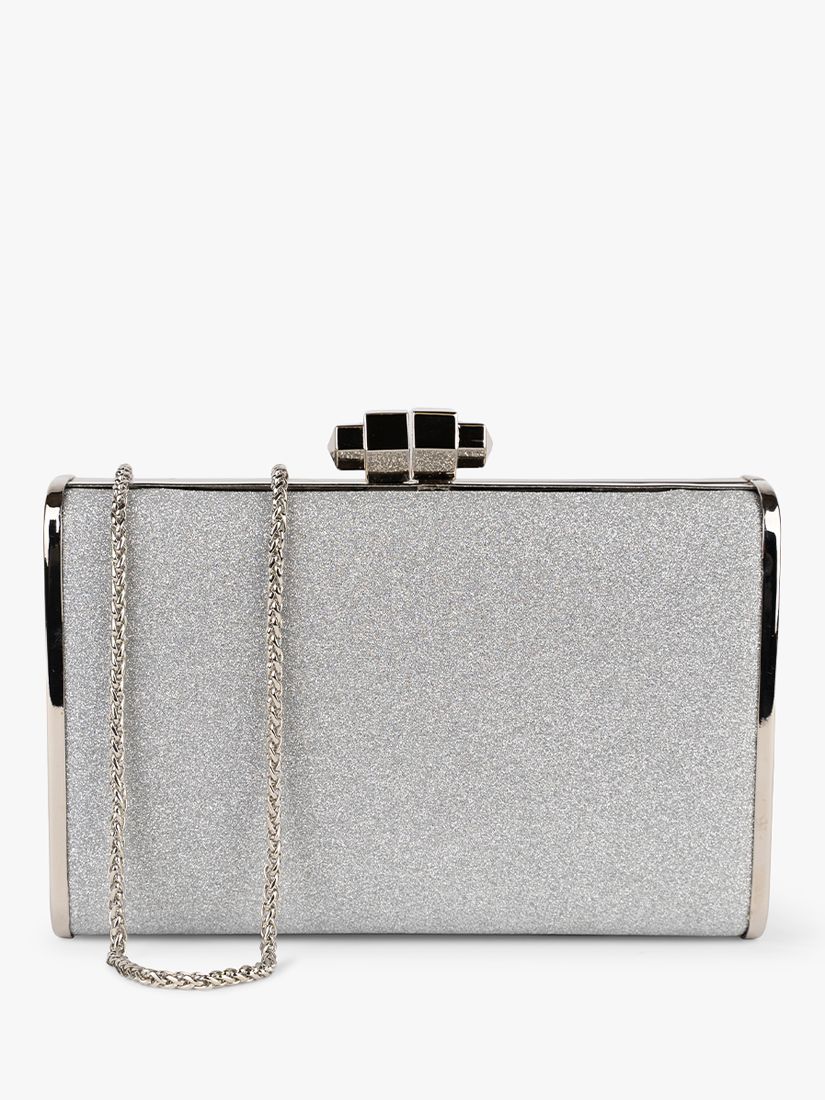 Paradox London Devica Glitter Box Clutch Bag, Silver, One Size