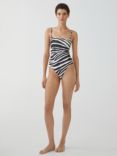 Mango Animal Print Swimsuit, Black/White