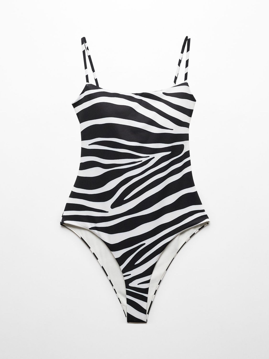 Mango Animal Print Swimsuit, Black/White, XS