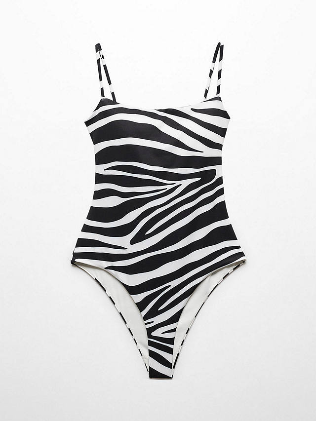 Mango Animal Print Swimsuit, Black/White