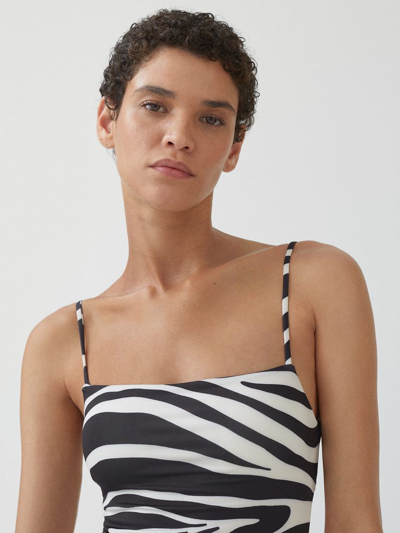 Mango Animal Print Swimsuit, Black/White, XS