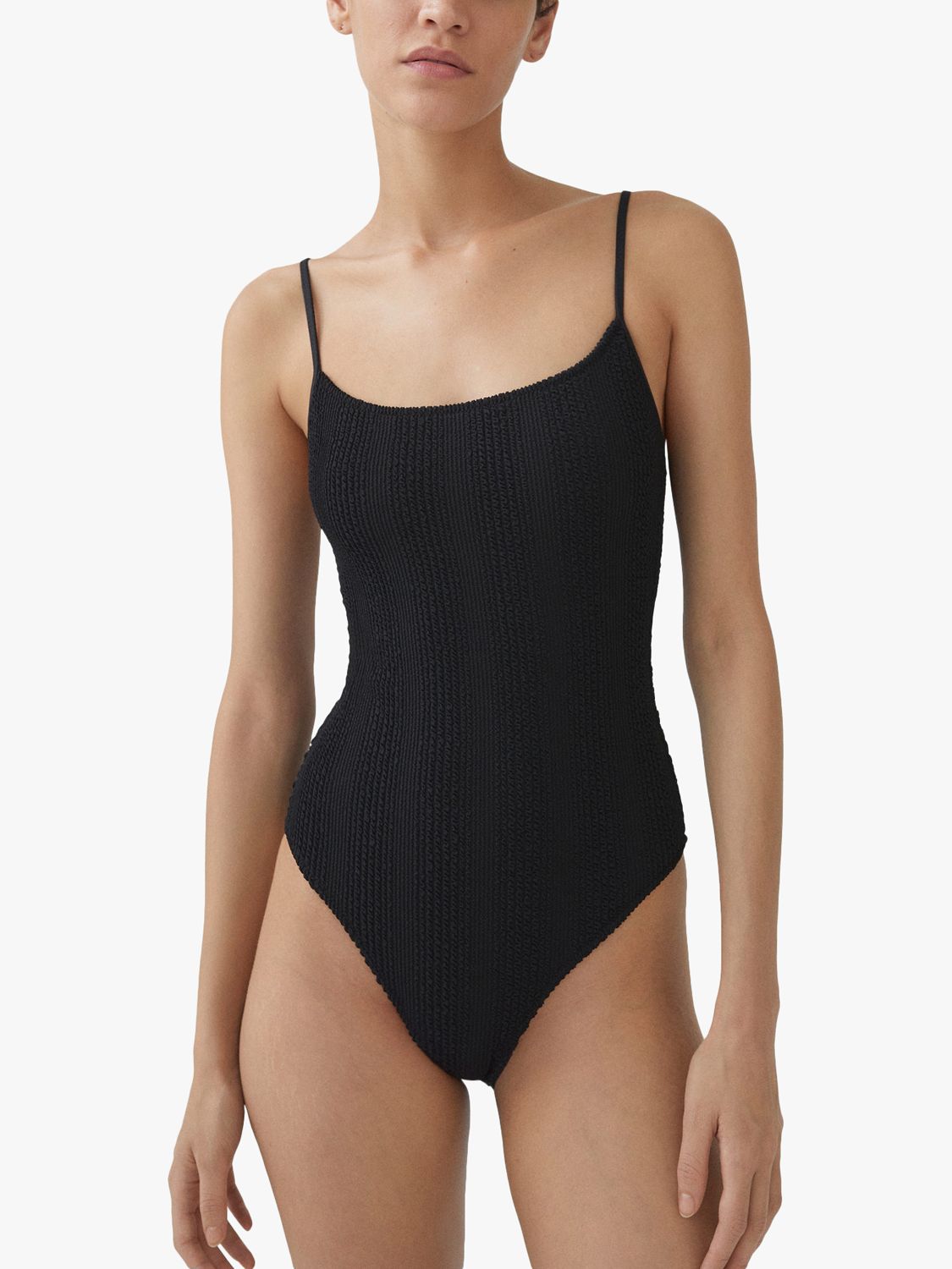 Mango Ocean Textured Swimsuit, Black, XS