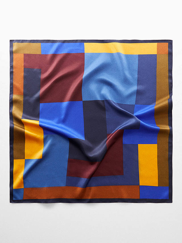 Mango Tetris Geometric Print Square Scarf, Medium Blue/Multi