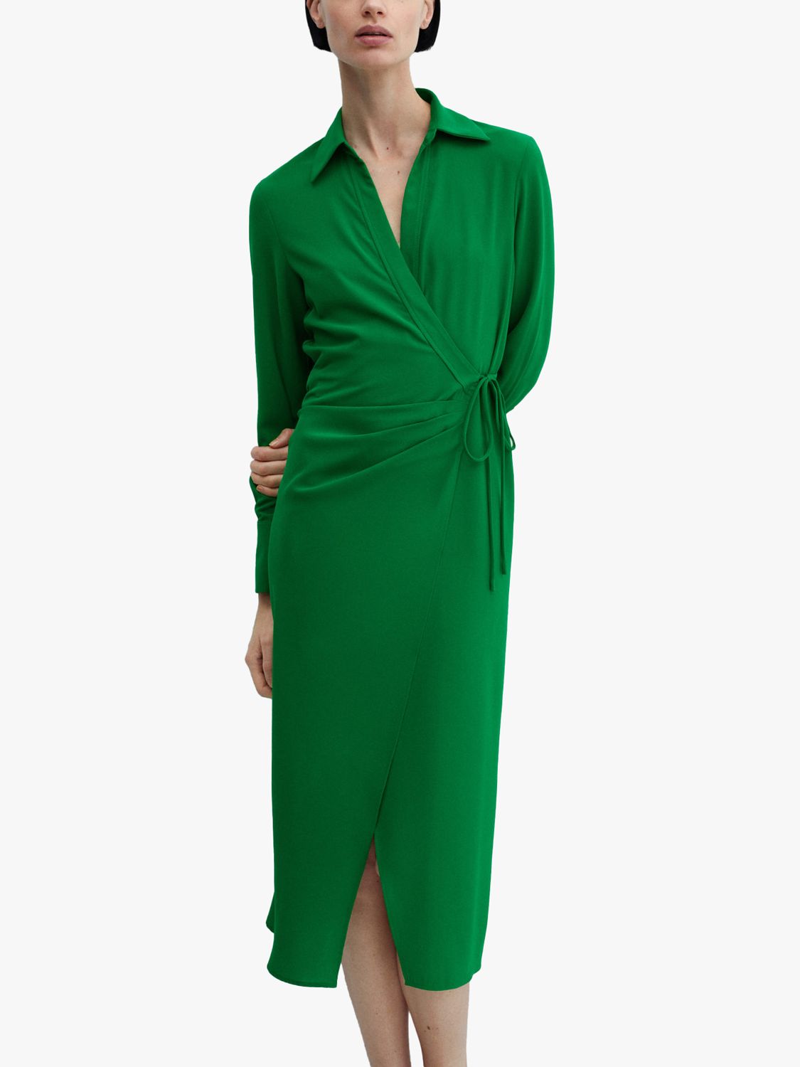 Mango Bilma Wrap Midi Shirt Dress, Green at John Lewis & Partners