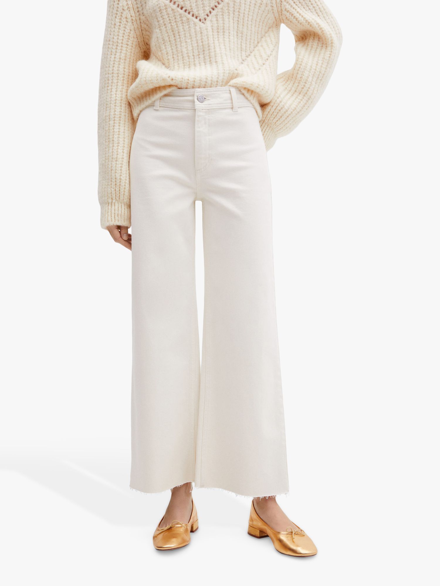 Mango Caherin Wide Leg Jeans, Natural White, 10