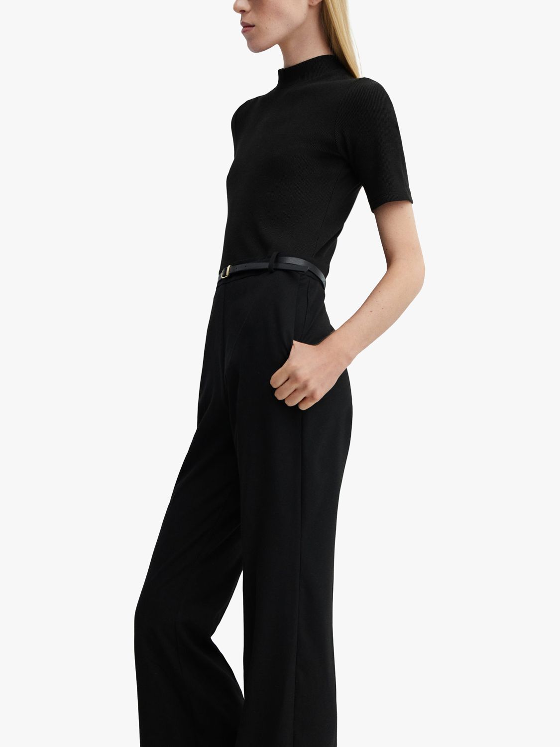 Mango Mart Short Sleeve Jumpsuit, Black at John Lewis & Partners