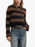 Mango Telerany Fluffy Stripe Jumper, Brown