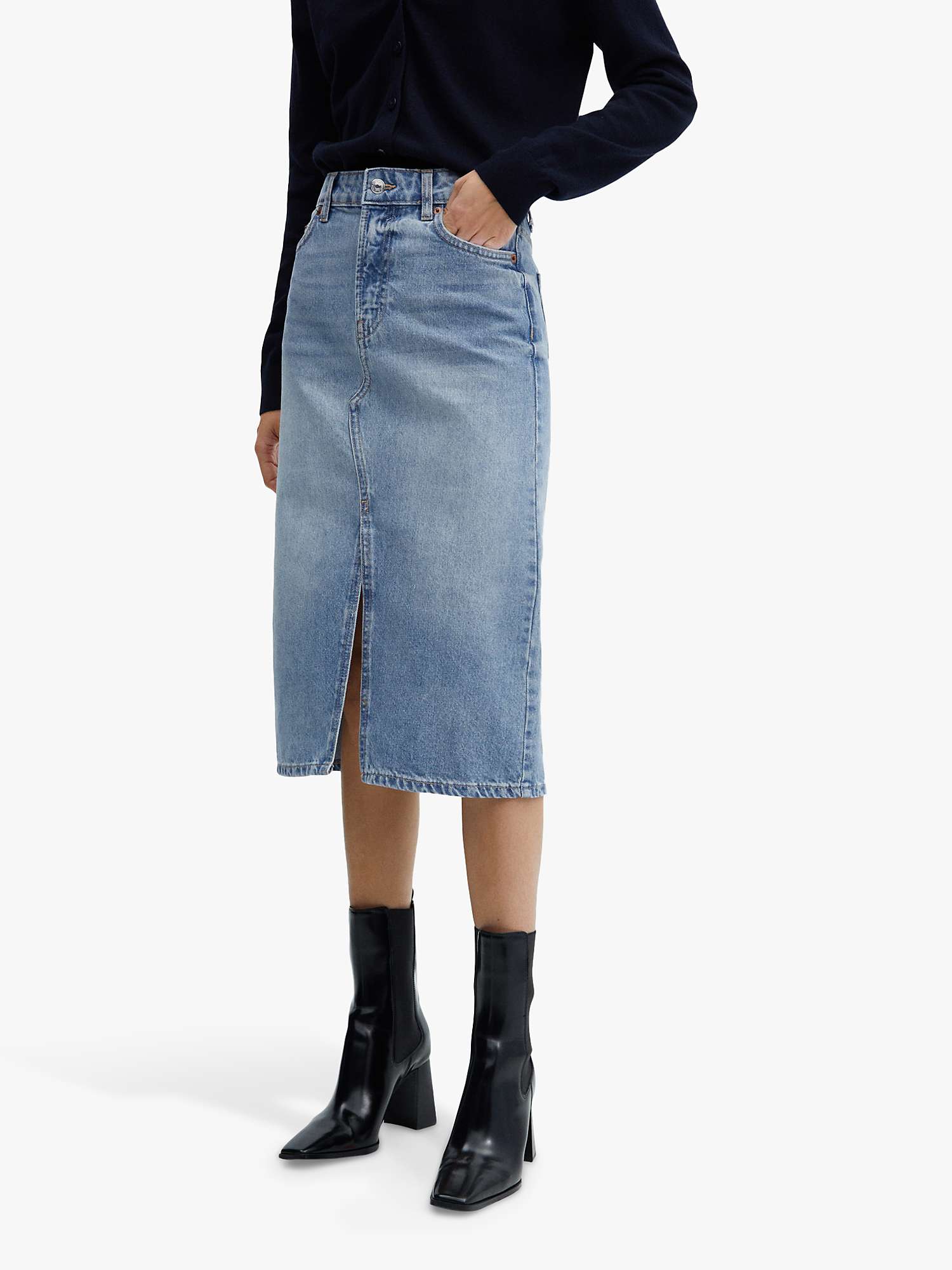 Buy Mango Sole Denim Midi Skirt, Open Blue Online at johnlewis.com