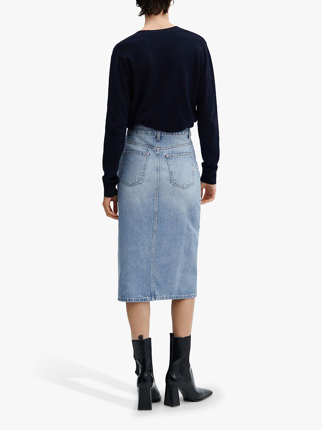 Buy Mango Sole Denim Midi Skirt, Open Blue Online at johnlewis.com