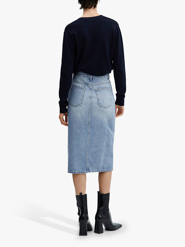 Mango Sole Denim Midi Skirt, Open Blue