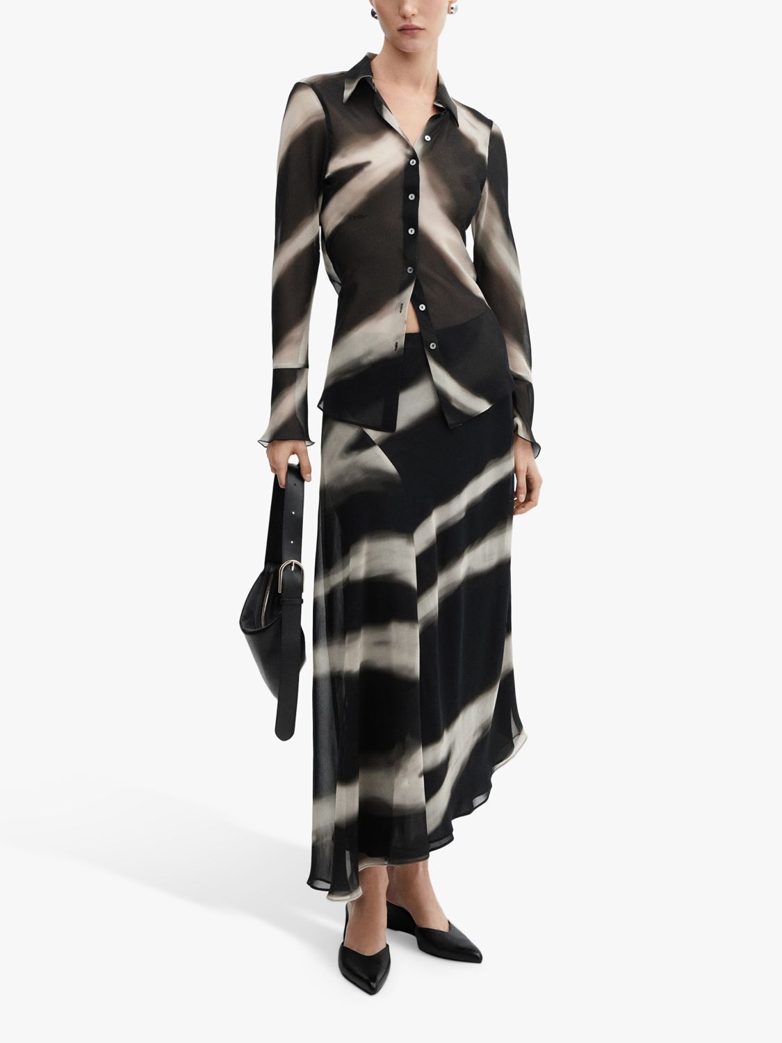 Buy Mango Allegra Abstract Stripe Asymmetric Maxi Skirt, Black/Cream Online at johnlewis.com