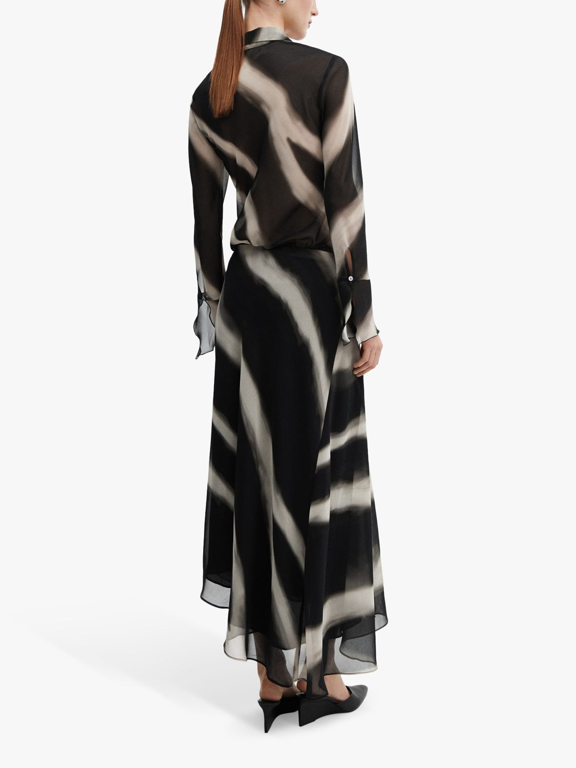 Mango Allegra Abstract Stripe Asymmetric Maxi Skirt, Black/Cream, XL