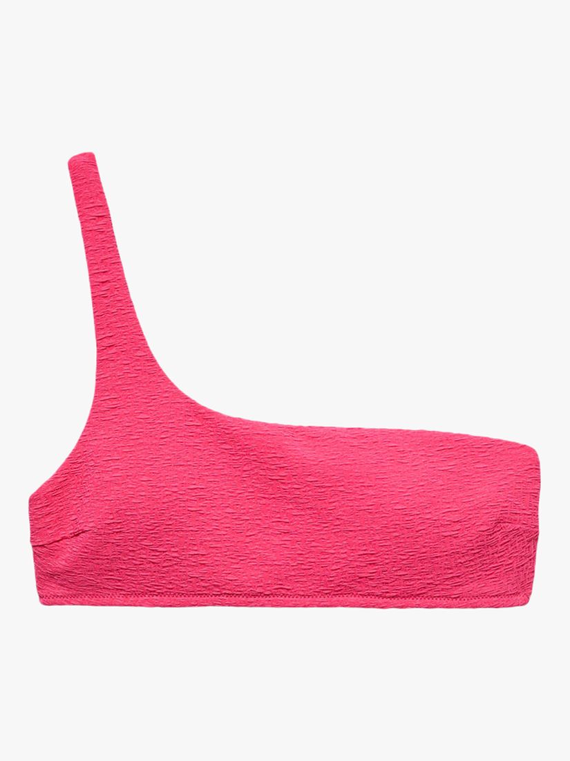 Mango Bini Textured Asymmetric Bikini Top, Bright Pink, L