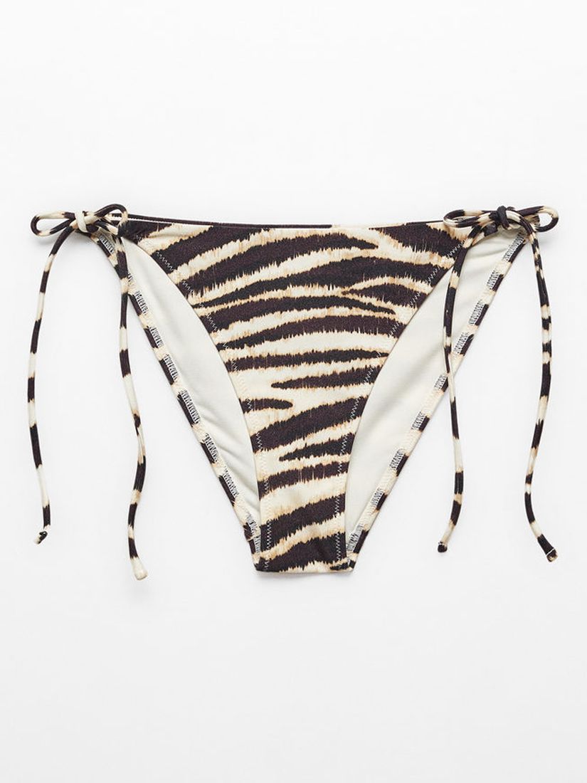 Mango Mermaid Animal Print Tie Side Bikini Bottoms, Black/Multi, XS