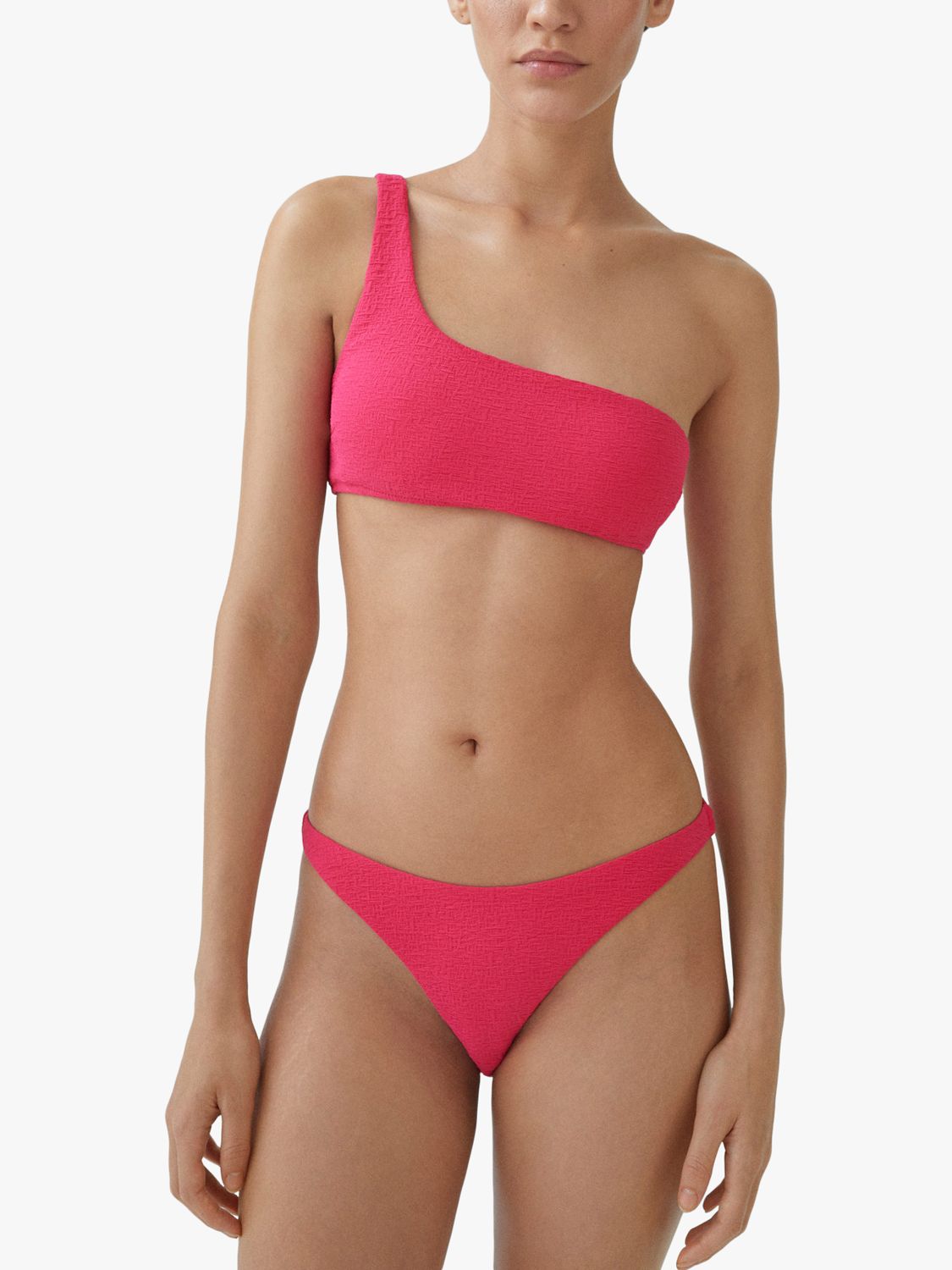 Mango Bini Textured Bikini Bottoms, Bright Pink, L
