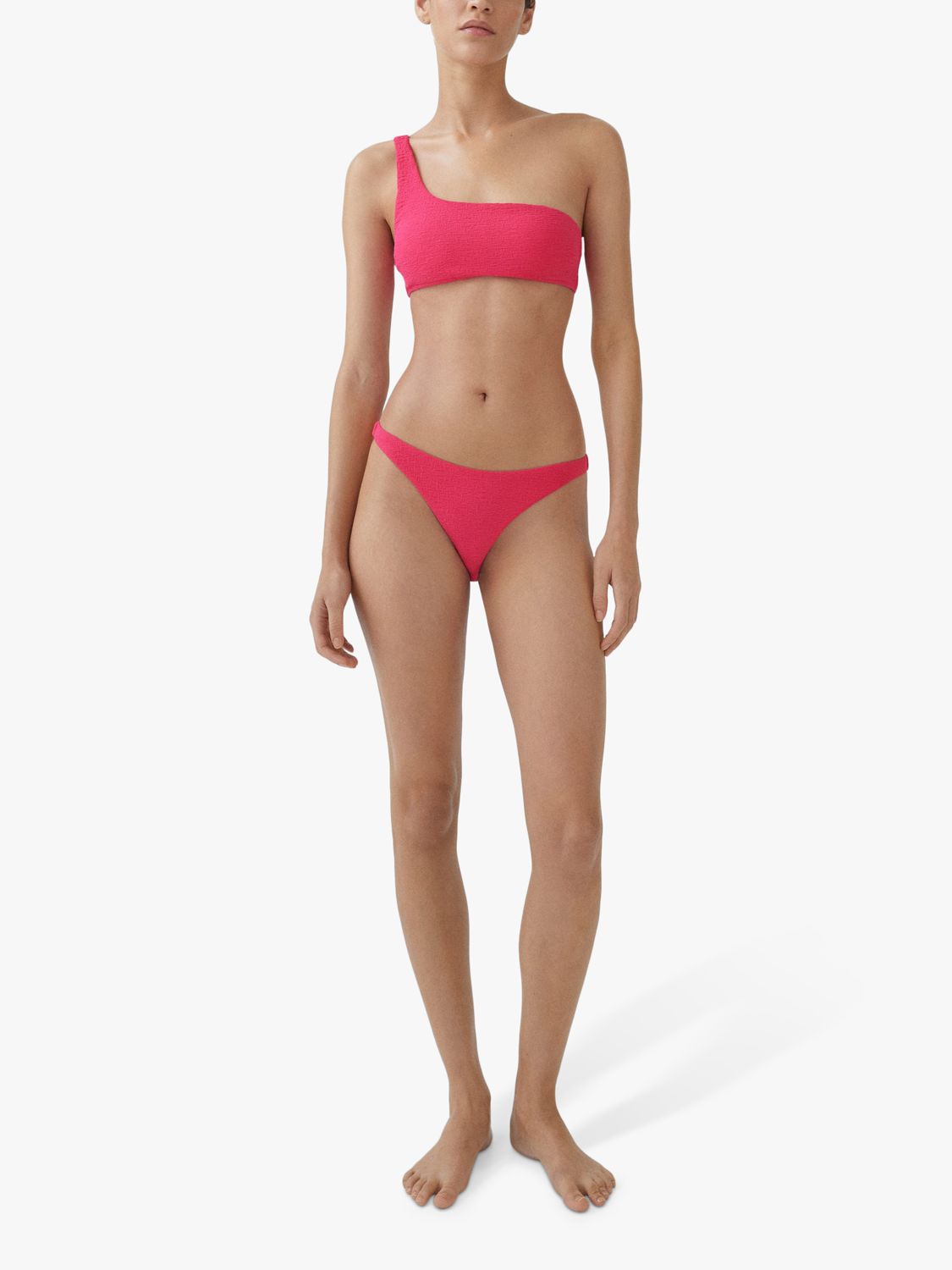 Mango Bini Textured Bikini Bottoms, Bright Pink, L
