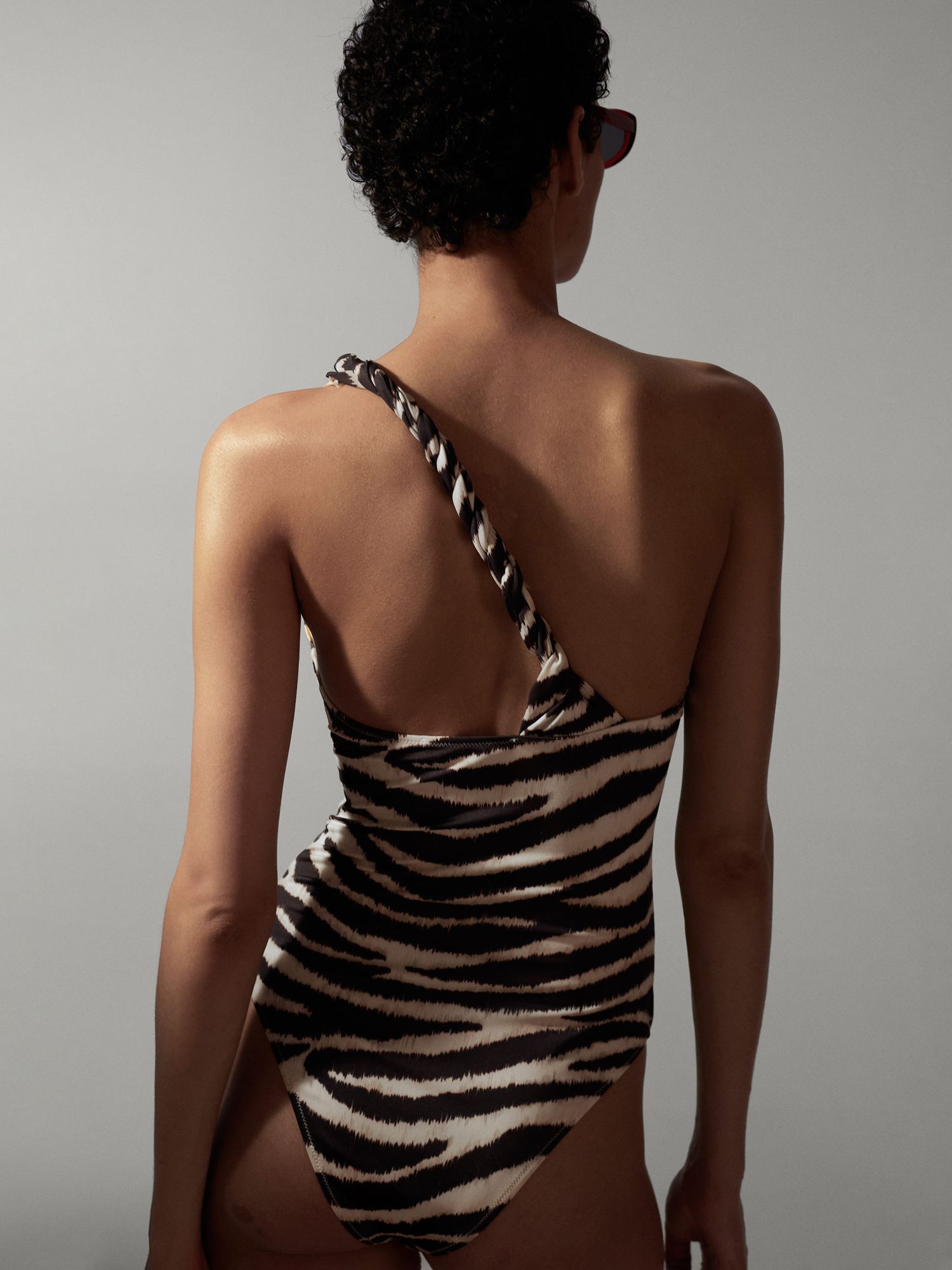 Mango Animal Print Swimsuit, Black/Multi, XS
