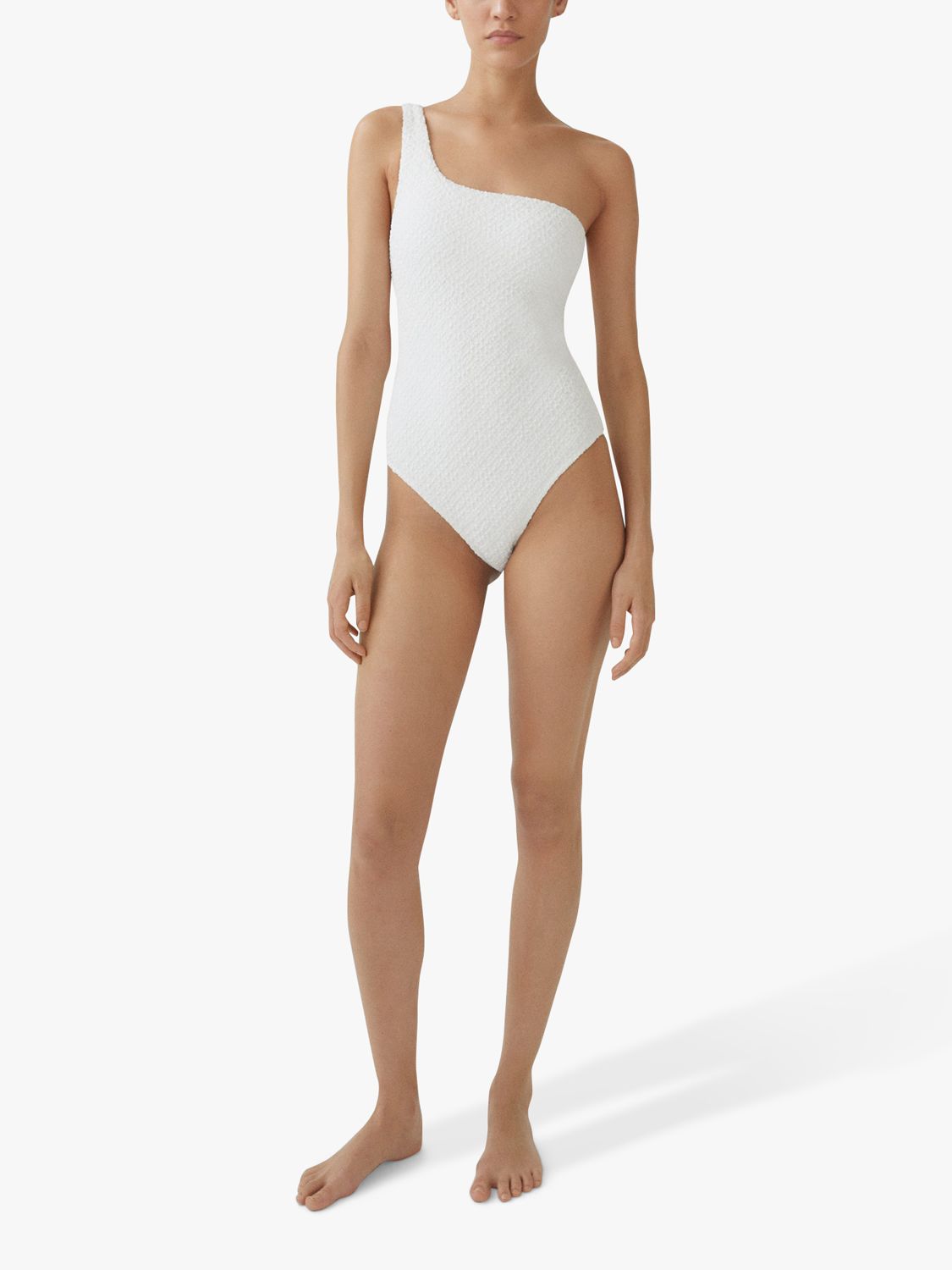 Mango Salada  Asymmetrical Textured Swimsuit, White, L