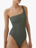 Mango Milos Asymmetrical Textured Swimsuit, Dark Green