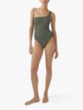Mango Milos Asymmetrical Textured Swimsuit, Dark Green