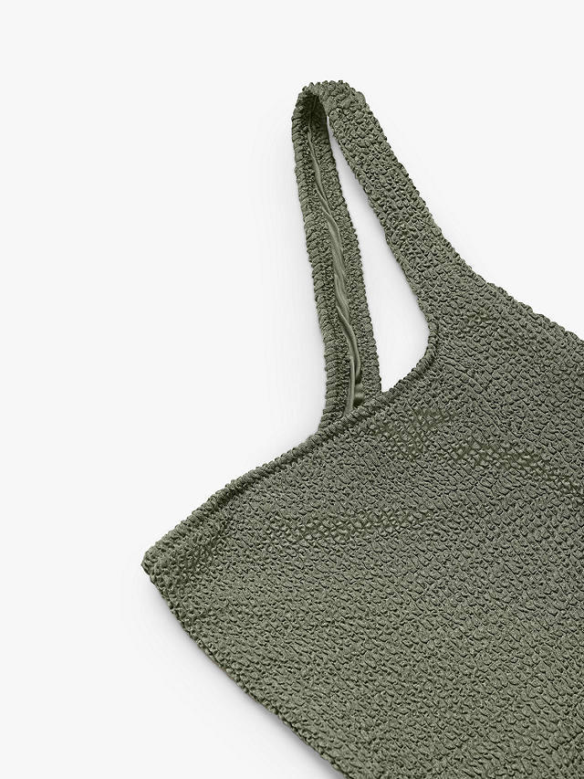 Mango Milos Asymmetrical Textured Swimsuit, Dark Green