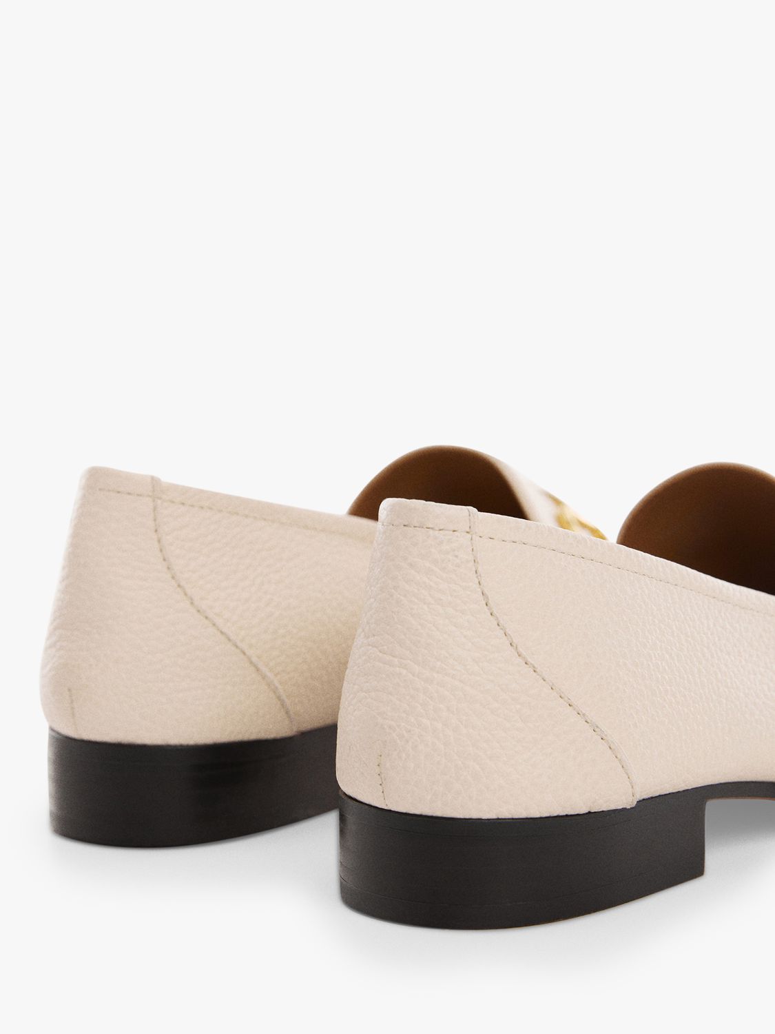 Mango Sino Leather Metallic Detail Loafers, White, 7