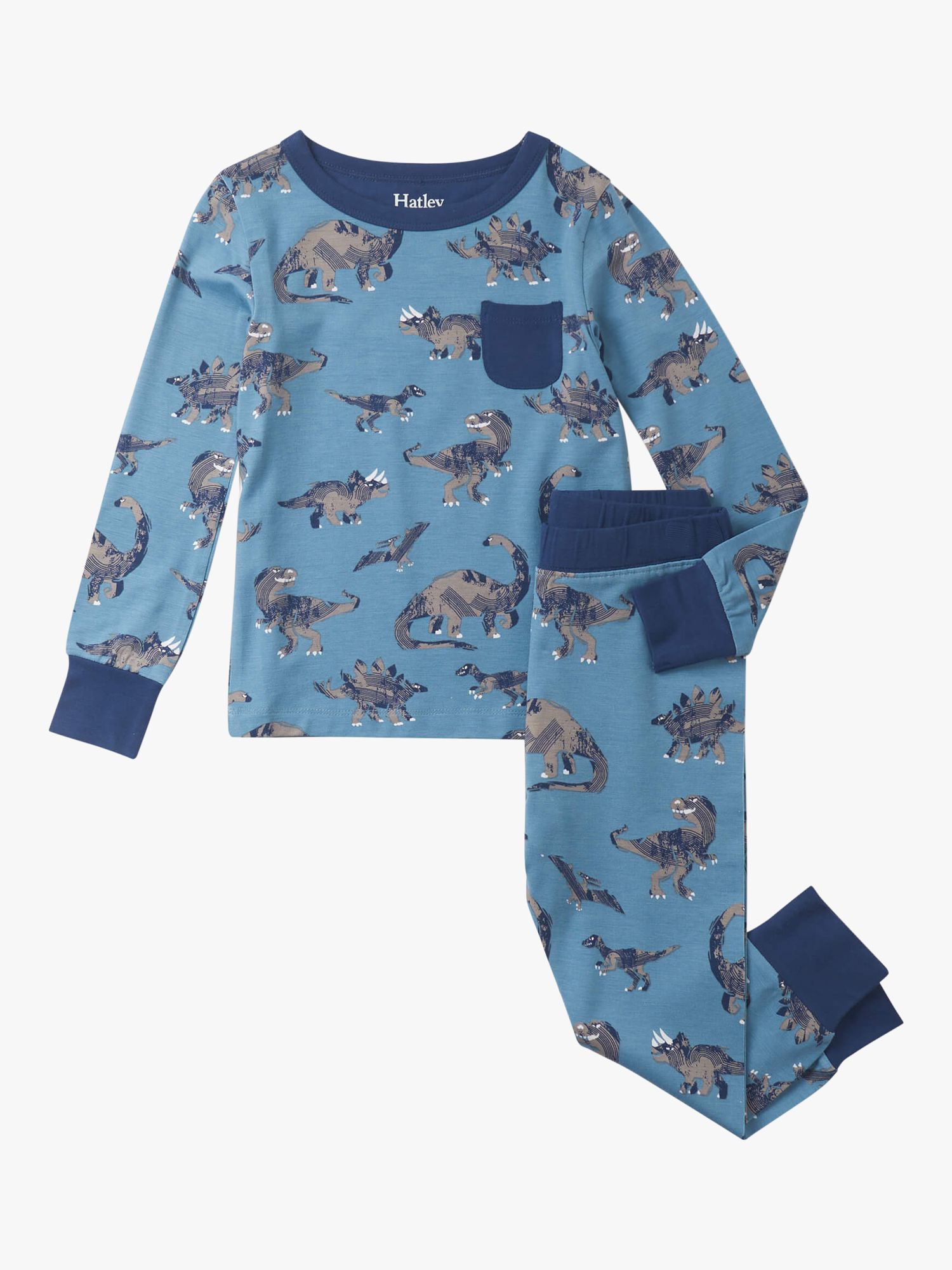 Hatley Kids' Broken Dino Stamp Pyjamas Set, Blue Heaven, 2 years