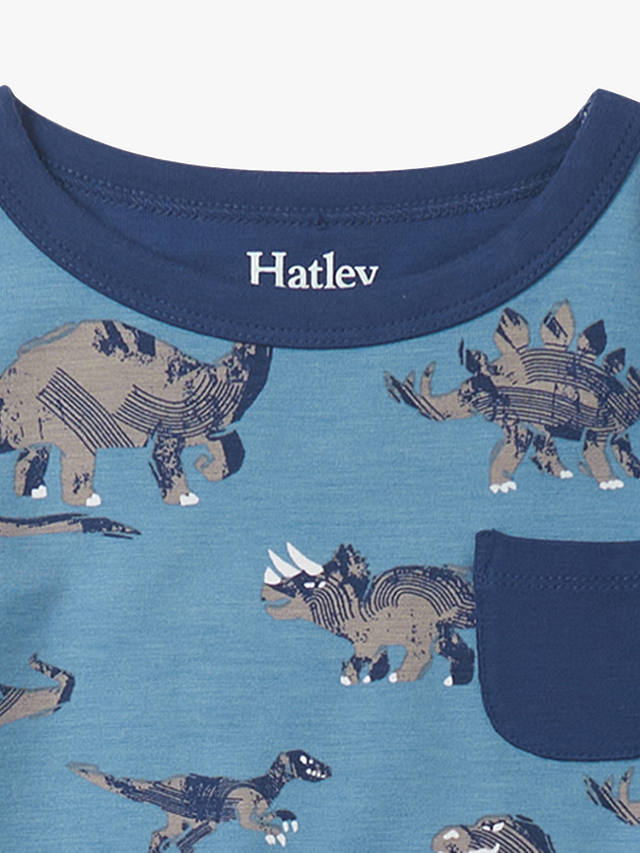 Hatley Kids' Broken Dino Stamp Pyjamas Set, Blue Heaven