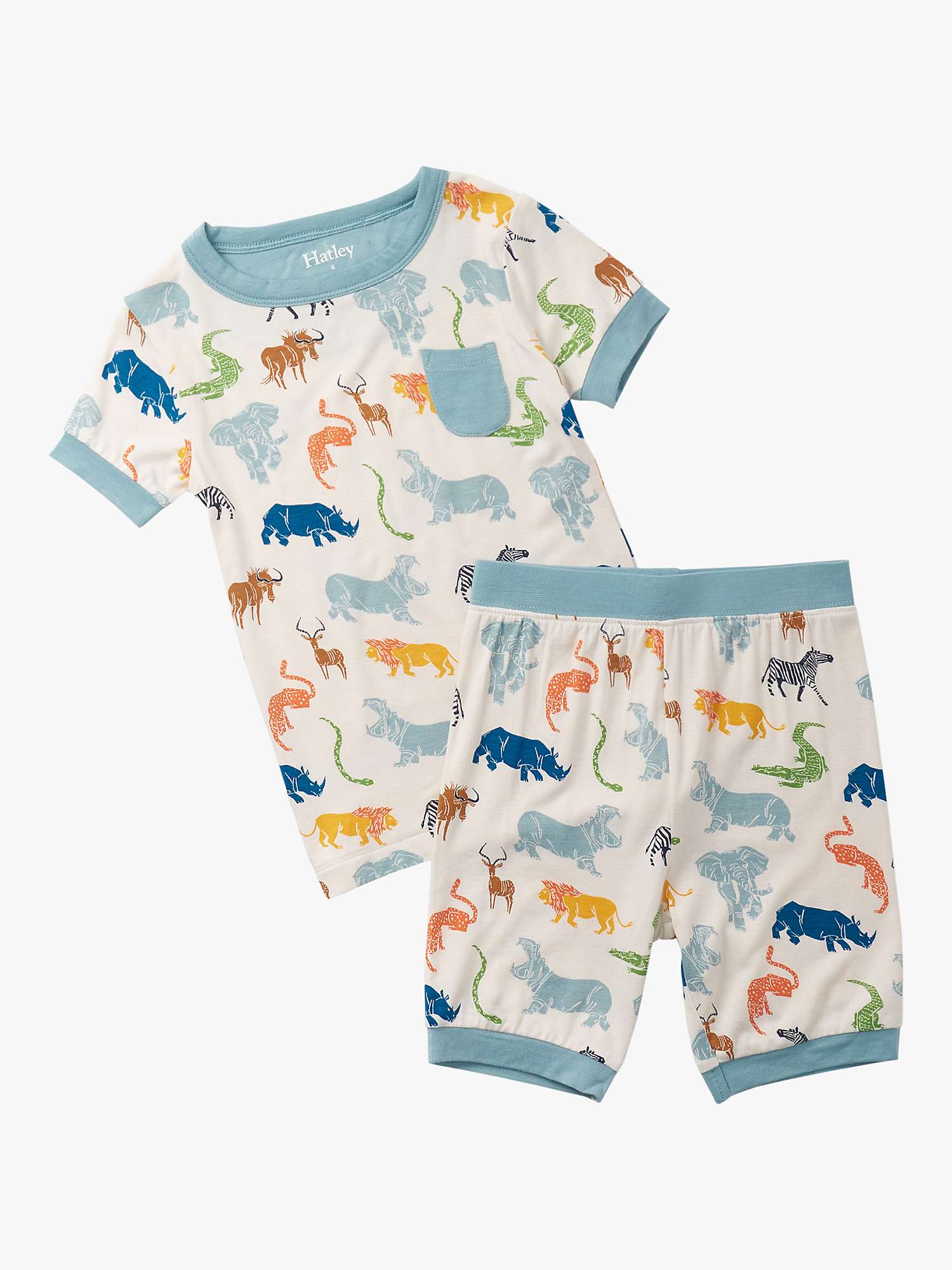 Buy Hatley Kids' Scratchy Safari Short Pyjamas, Sea Salt Online at johnlewis.com