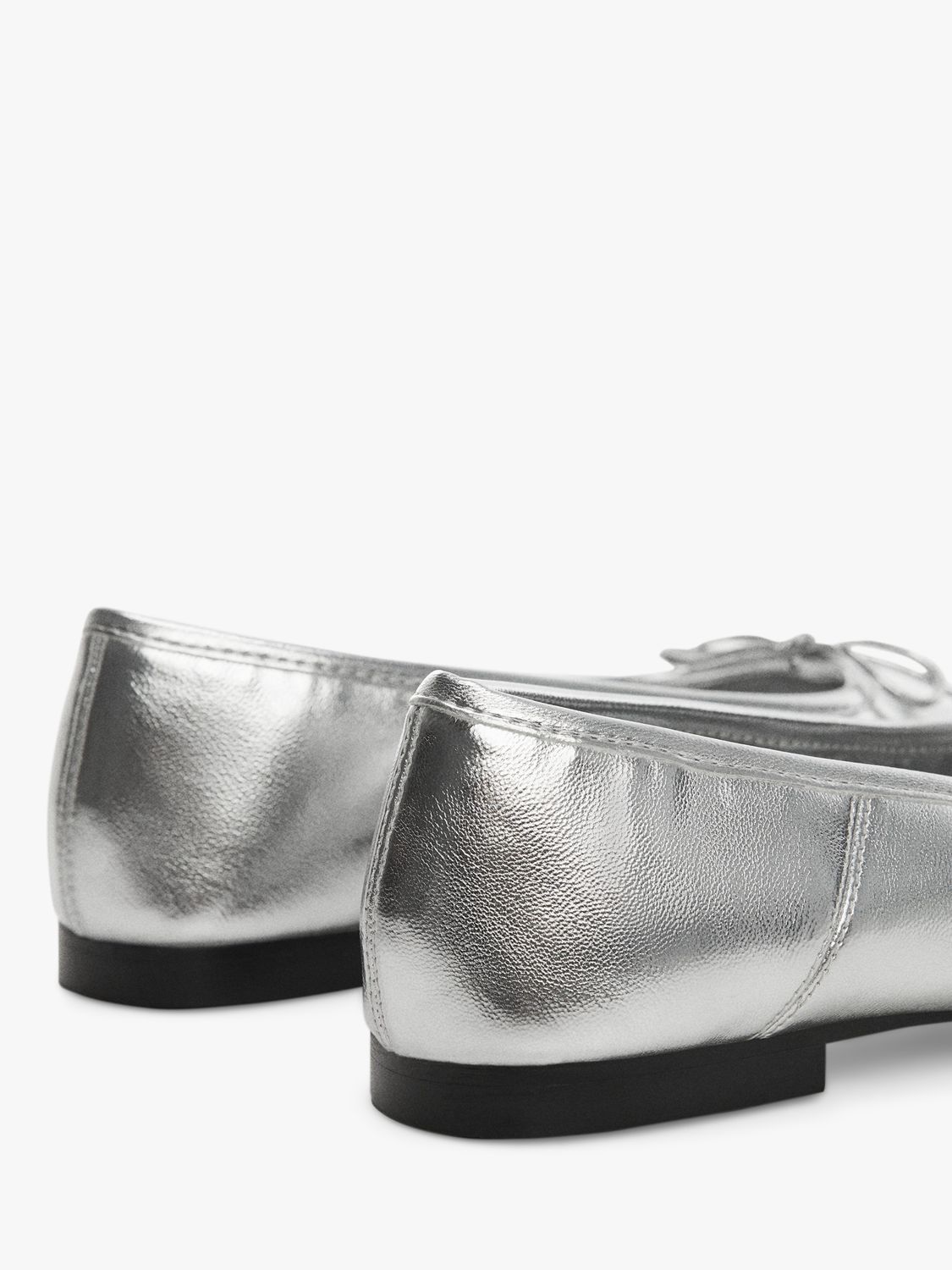 Mango Blaze Metallic Ballerina Pumps, Silver at John Lewis & Partners