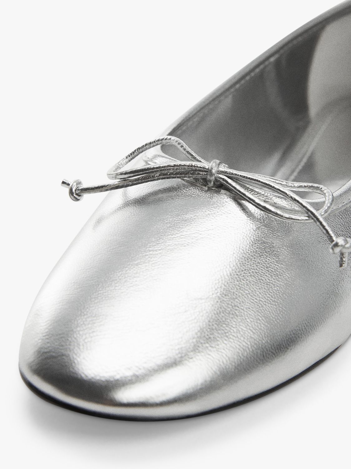 Mango Blaze Metallic Ballerina Pumps, Silver at John Lewis & Partners